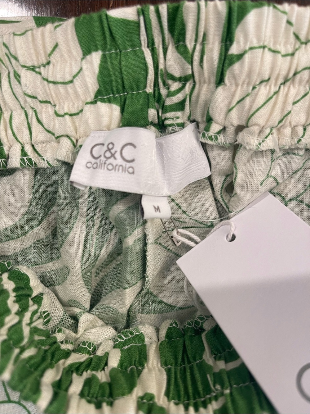 C&C California Green White Tropical Linen Blend Wide Leg Pants M Pull On NWT - Picture 5 of 14